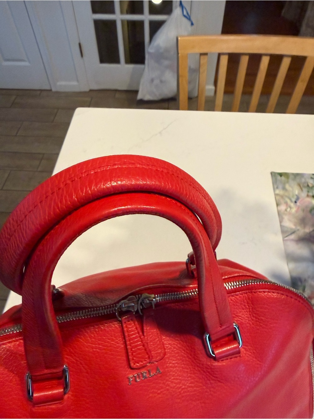 Furla Red Leather Top-Handle Satchel - Picture 6 of 7